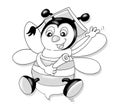 Bee with student chine coloring for kids