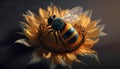 bee on a sunflower. 3d illustration. High quality photo Royalty Free Stock Photo