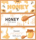 Bee sweet pure honey horizontal banner set Royalty Free Stock Photo