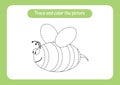 Bee. Trace and color the picture. Educational game for children. Handwriting and drawing practice. Nature theme activity for Royalty Free Stock Photo