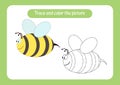 Bee. Trace and color the picture. Educational game for children. Handwriting and drawing practice. Nature theme activity for Royalty Free Stock Photo