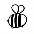 Bee. Vector linear illustration in doodle style. Freehand drawing