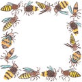 Bee, wasp, bumblebee, hornet seamless border, frame or set.