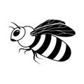 Bee or wasp icon. Black simple illustration of striped insect. Contour isolated vector image on white background. Cutout Royalty Free Stock Photo