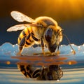 Bee on water honeybee macro digital illustration art