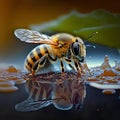 Bee on water honeybee macro digital illustration art