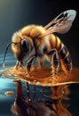 Bee on water, honeybee macro. Realistic ilustration. Generative ai