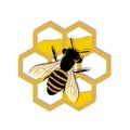 Bee work on honeycombs. Vector illustration. Icon, isolated on the white background, logo. EPS 10 Royalty Free Stock Photo