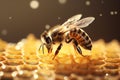 insect food bee honey nature background closeup pollen gold yellow macro. Generative AI.