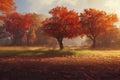 Beech trees in beautiful autum colors in Wamberg nature. ai generative.