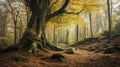 Beech Trees In Forest Landscape