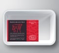 Beef Abstract Vector Plastic Tray Container Cover. Premium Quality Meat Packaging Design Label Layout. Hand Drawn Cow