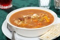 Beef barley soup focus on front bowl rim Royalty Free Stock Photo