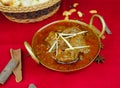 Beef Bhuna korma masala rogan gosht with bread served in karahi isolated on table top view of indian, pakistani and punjabi spicy