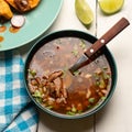 Beef birria consomme with chickpeas. Mexican food Royalty Free Stock Photo