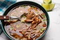 Beef birria consomme with chickpeas. Mexican food Royalty Free Stock Photo