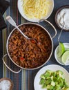 Beef and black bean chili on dark background Royalty Free Stock Photo