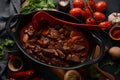 Beef Bourguignon in a pan. Stew with red wine Royalty Free Stock Photo