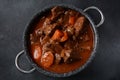 Beef Bourguignon in a pan. Stew with red wine Royalty Free Stock Photo