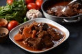 Beef Bourguignon in a pan. Stew with red wine Royalty Free Stock Photo