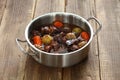 Beef bourguignon, beef stewed in red wine