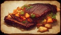 Beef Brisket barbecue. Chopped Beef Brisket. Traditional Texas Smoke House meat. Rubbed with spices and smoked in a