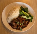 Beef brisket with rice in a restaurant Royalty Free Stock Photo