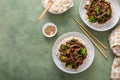 Beef and broccoli stir fry served over rice Royalty Free Stock Photo