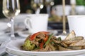 Beef and broccoli stirfry on table Royalty Free Stock Photo