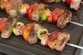 Beef brochette on plancha grill Royalty Free Stock Photo