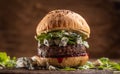 Beef burger with arugula, blue cheese and cranberry sauce Royalty Free Stock Photo