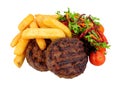 Beef burger and chunky chips meal Royalty Free Stock Photo