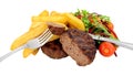 Beef burger and chunky chips meal Royalty Free Stock Photo