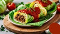 Beef Cabbage Rolls Plated on Rustic Cutting Board Royalty Free Stock Photo