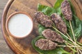 Beef cabobs with tzatziki sauce Royalty Free Stock Photo