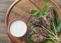 Beef cabobs with tzatziki sauce Royalty Free Stock Photo