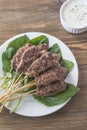 Beef cabobs with tzatziki sauce Royalty Free Stock Photo