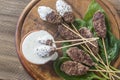 Beef cabobs with tzatziki sauce Royalty Free Stock Photo