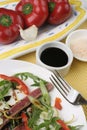 Beef Carpaccio; condiments, capsicum close crop