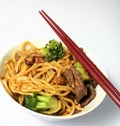 Beef chow mein chopsticks bowl