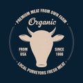 Beef, cow, bull. Vintage typography, lettering, retro print, cow head silhouette with lettering text Beef