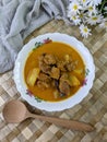 beef curry on a floral bowl served during eid or iftar ramadan