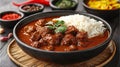 Beef Curry with Rice on Dark Wood Royalty Free Stock Photo
