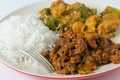 Beef curry with rice and potato