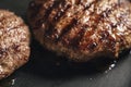 Beef cutlets on frying pan closeup Royalty Free Stock Photo