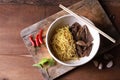 Beef dry noodles braised taste delicious at thailand.