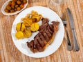 Beef entrecote with baked potato in skins and mustard Royalty Free Stock Photo