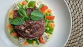 Beef filet steak served with mashed potatoes and vegetables Royalty Free Stock Photo