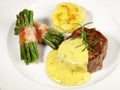 Beef Fillet Steak with green Beans and Sauce Bearnaise on white Background