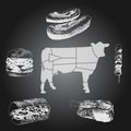 Beef food chalkboard drawing set